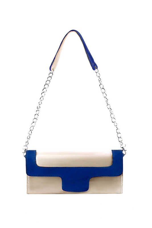 Dress clutch for wedding and parties in gold and electric blue leather - Top view